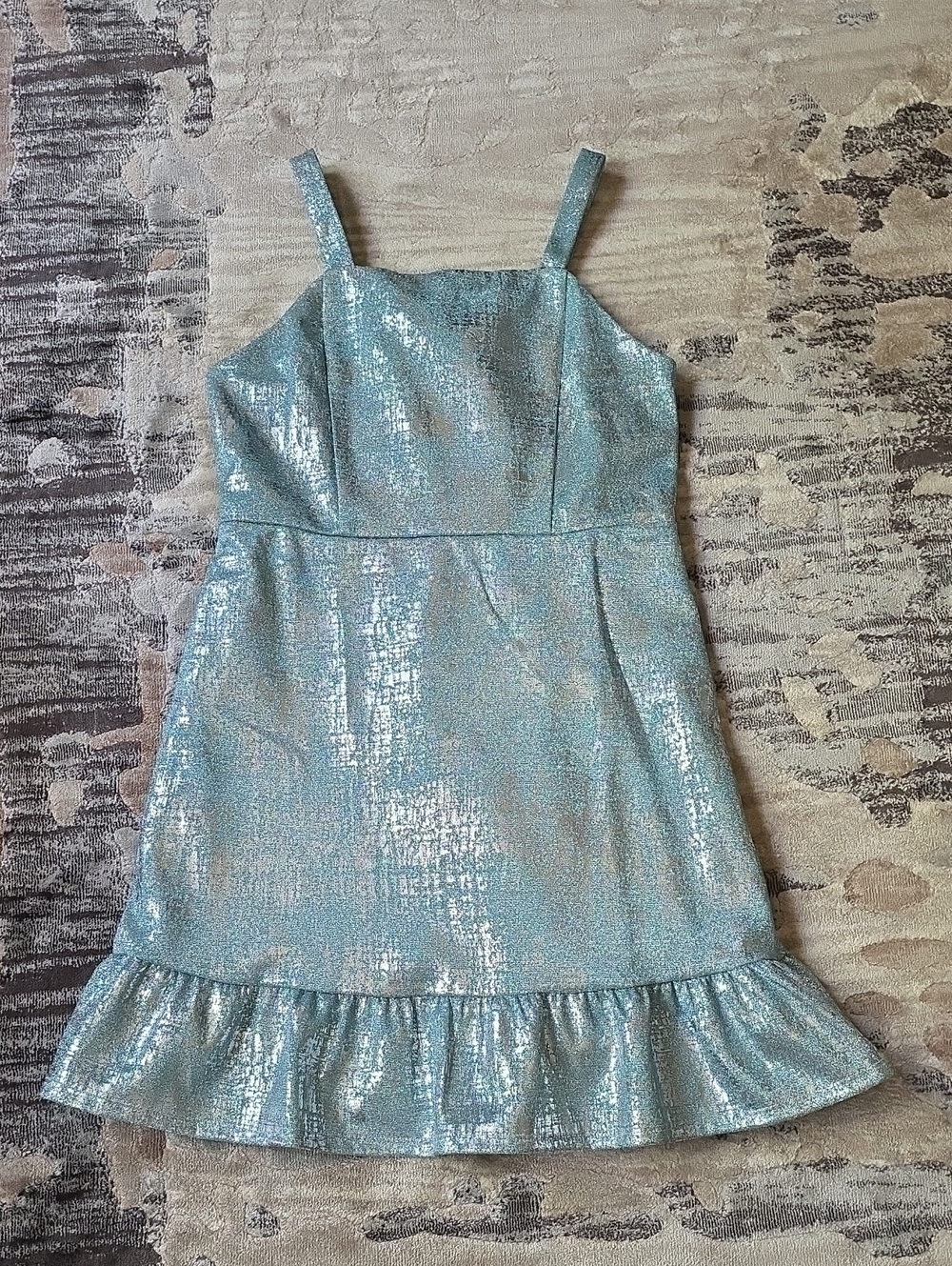 Girls Shimmery Light Blue Ruffle Hem Dress